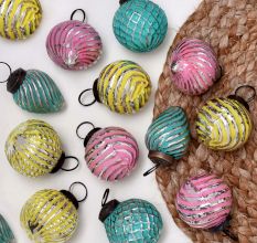 12 Pieces Multi-Coloured Distressed Round Glass Christmas Hanging